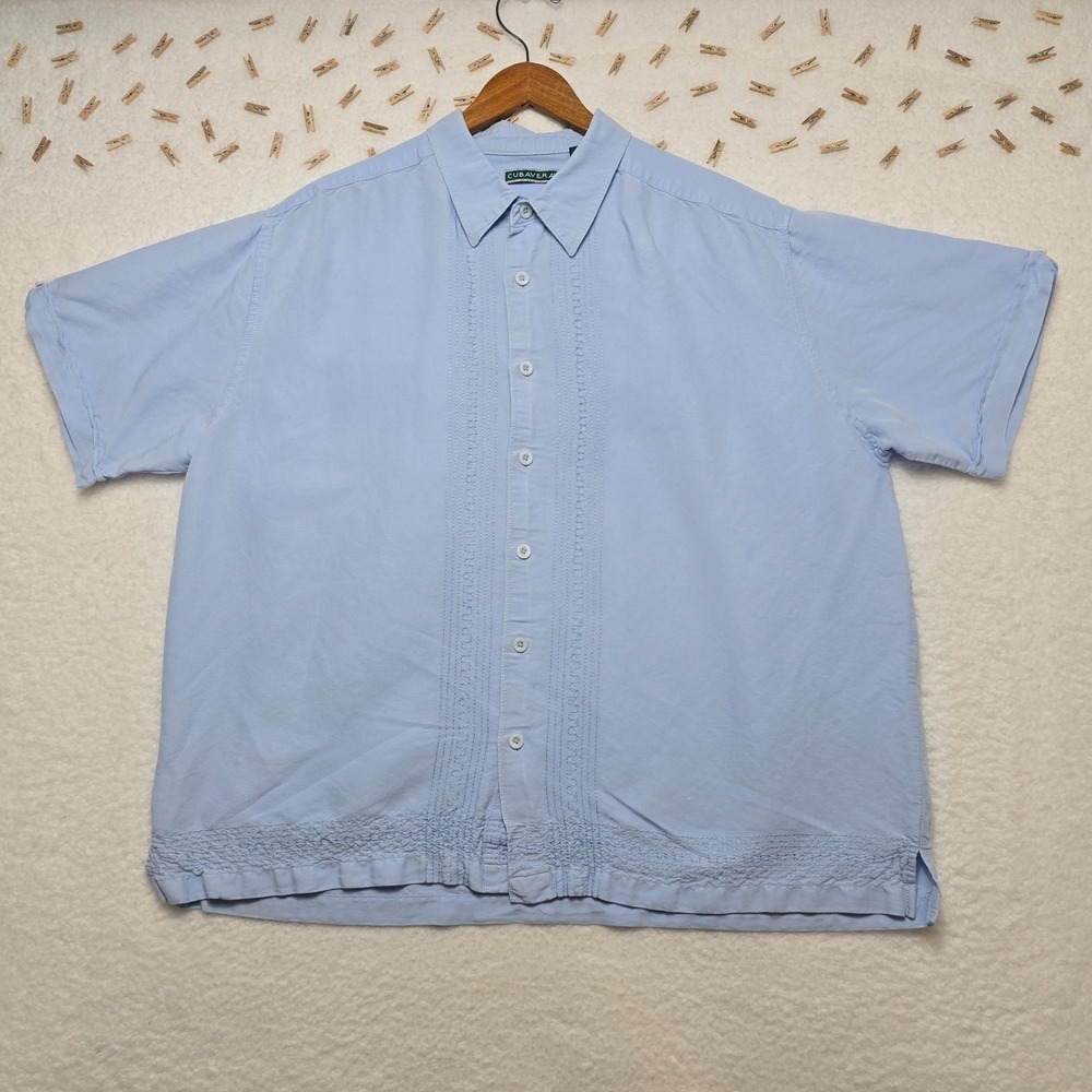 Cubavera Guayabera Shirt‎ Mens XL Blue Short Sleeve Embroidered Casual Resort